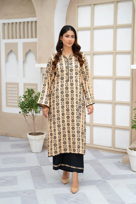 2pcs Printed Stitched Suit Stone Winter Linen Suit Winter Collection