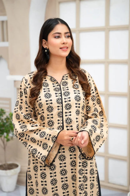 2pcs Printed Stitched Suit Stone Winter Linen Suit Winter Collection