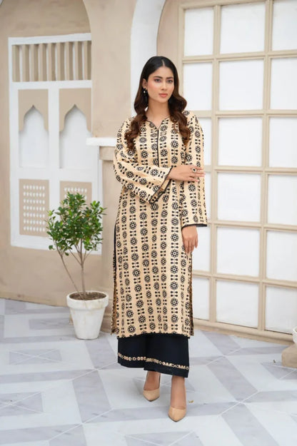 2pcs Printed Stitched Suit Stone Winter Linen Suit Winter Collection