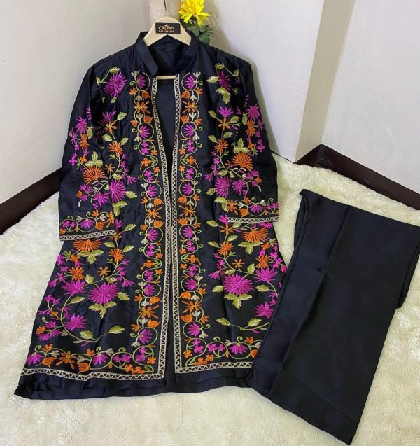 3 Pcs Beautiful Embroidery Suit Shamose Silk With Round Neck