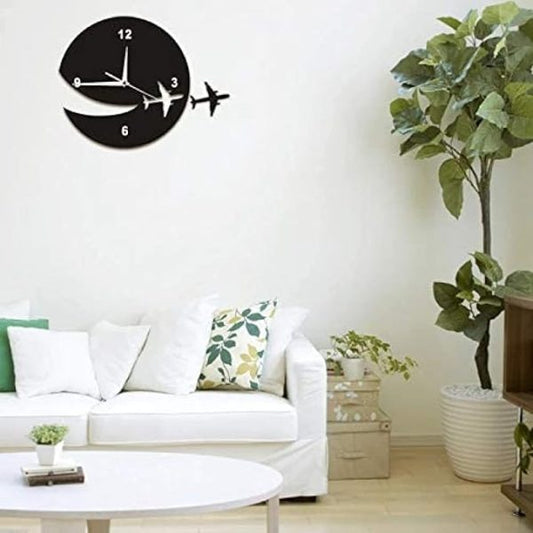 3d Wooden Wall Clock With Airplane Designer Theme For Home & Offices