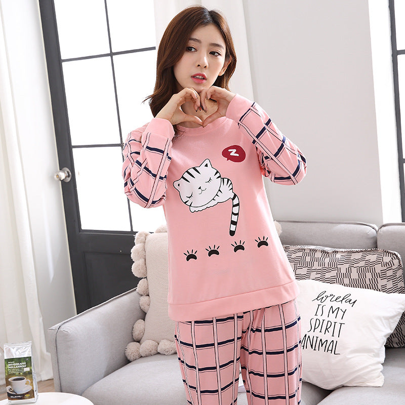 Stylish Sleeping Cat Printed Full Sleeves Night Suit For Ladies