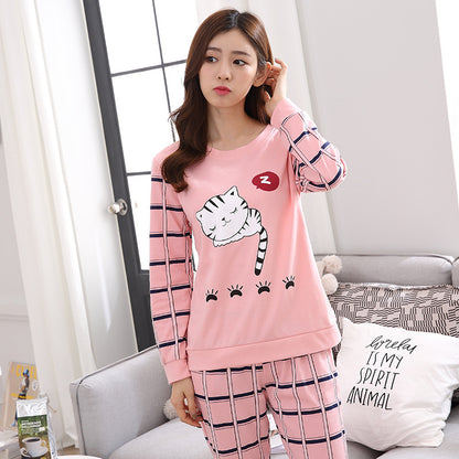 Stylish Sleeping Cat Printed Full Sleeves Night Suit For Ladies