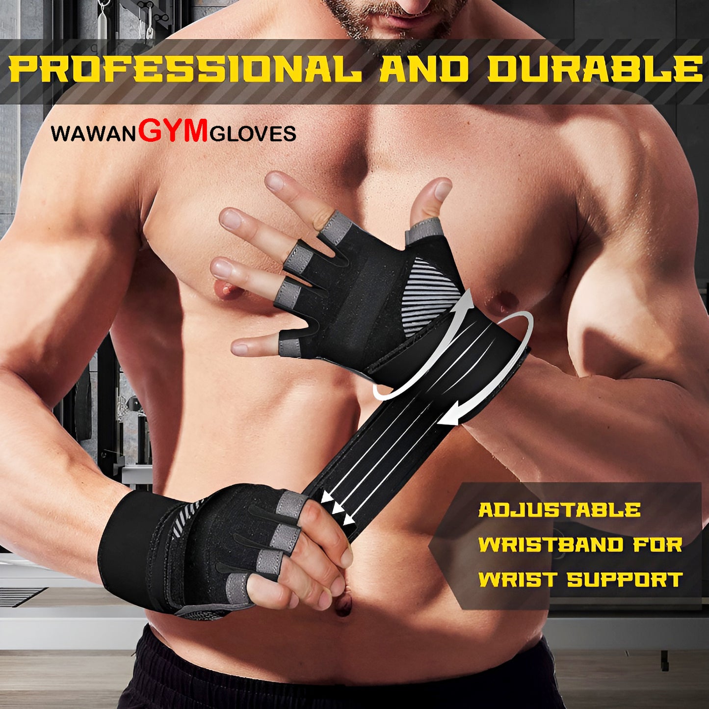 Pack of 2 Pairs Adjustable Wawan Gym Workout Gloves – Comfortable Grip, Durable for Men & Women