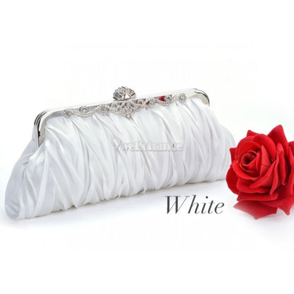 Fashionable and Vintage Ruched Satin Clutch Hand Bag with Silver Floral Clasp