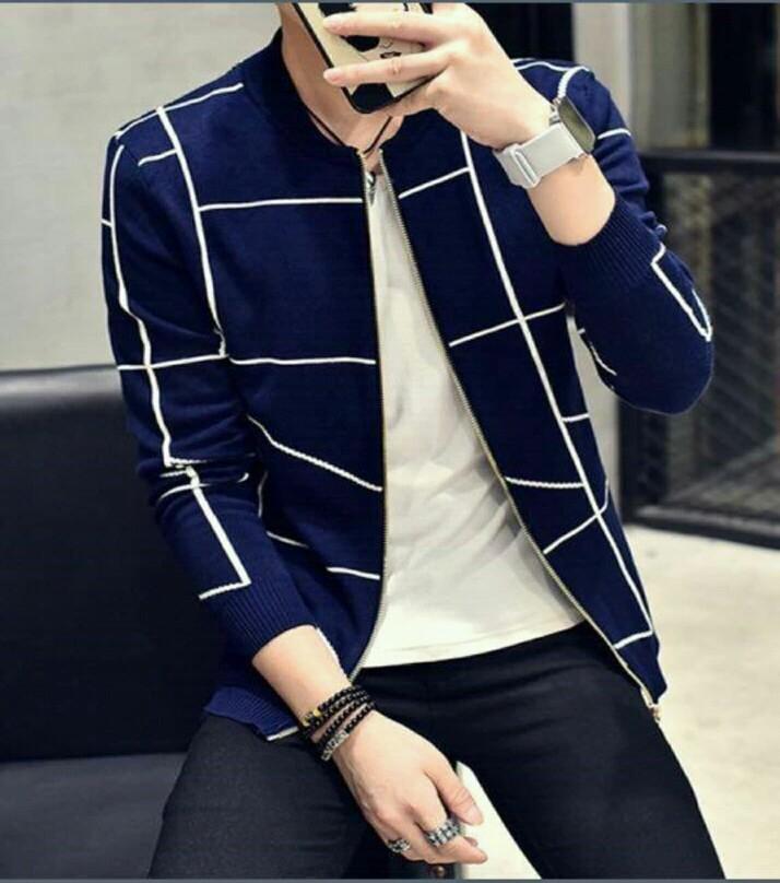 Fashion Men Casual Blazer Autumn Slim Plaid Single Trench Coat