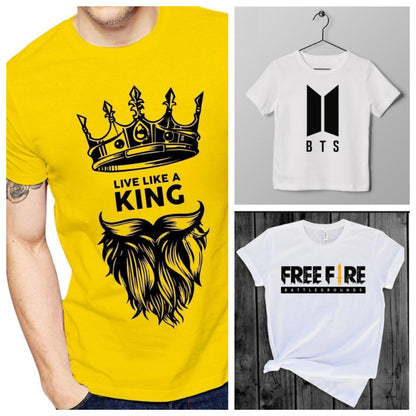 Pack Of 3 Men’s Round Neck 180gsm High Quality Knitted Single Jersey Printed Cotton T-Shirts