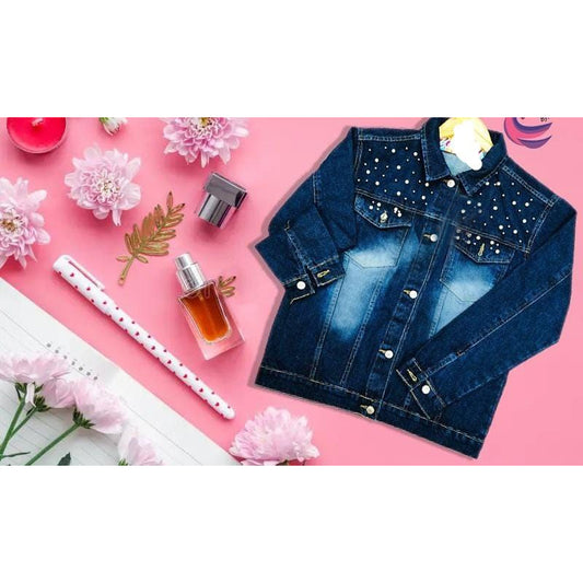 Best-Quality Stylish Pearl-Studded Denim Jacket For Women