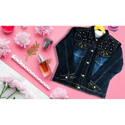 Best-Quality Stylish Pearl-Studded Denim Jacket For Women