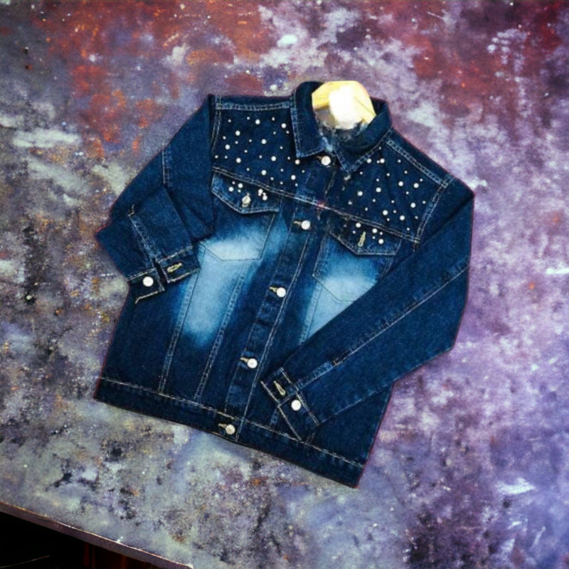 Best-Quality Stylish Pearl-Studded Denim Jacket For Women