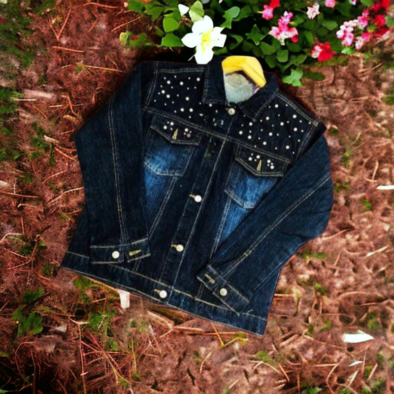 Best-Quality Stylish Pearl-Studded Denim Jacket For Women