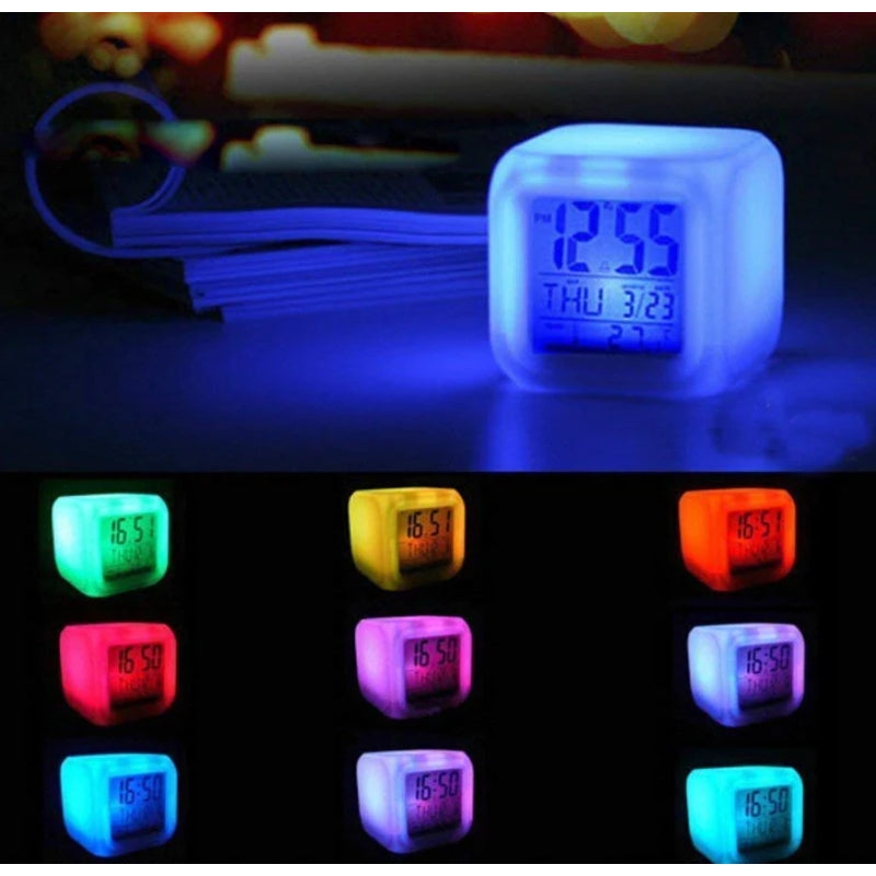 Multi-Functional Dice Shape LED Lighting Color Changing Digital Table Clock