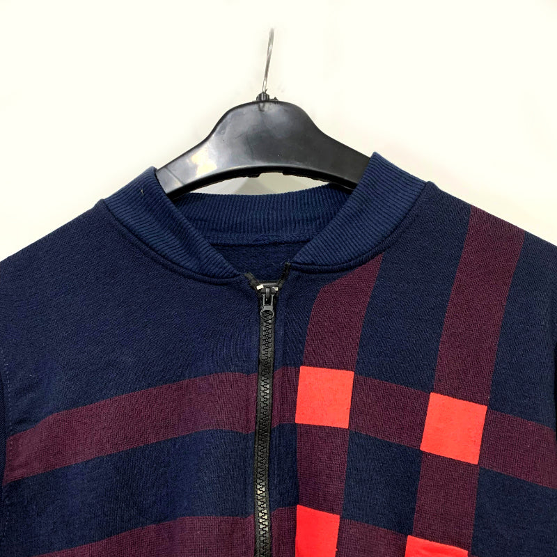 Men’s Stylish Classic Check Print Fleece Zipper Jacket For Casual Winter Wear