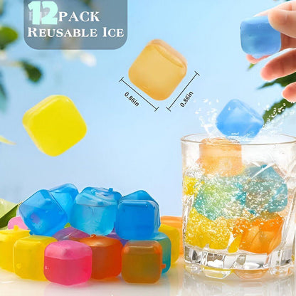 Reusable ice cube Pack Of 12 Peices Square Reusable Ice Cubes | Filled With Pure Water (multi Random Color)