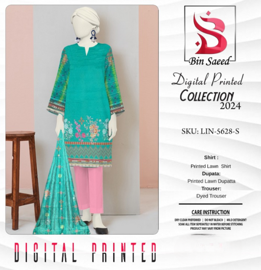 “bin Saeed Digital Printed Collection” 3pcs Lawn | Unstitched Collection Casual Wear