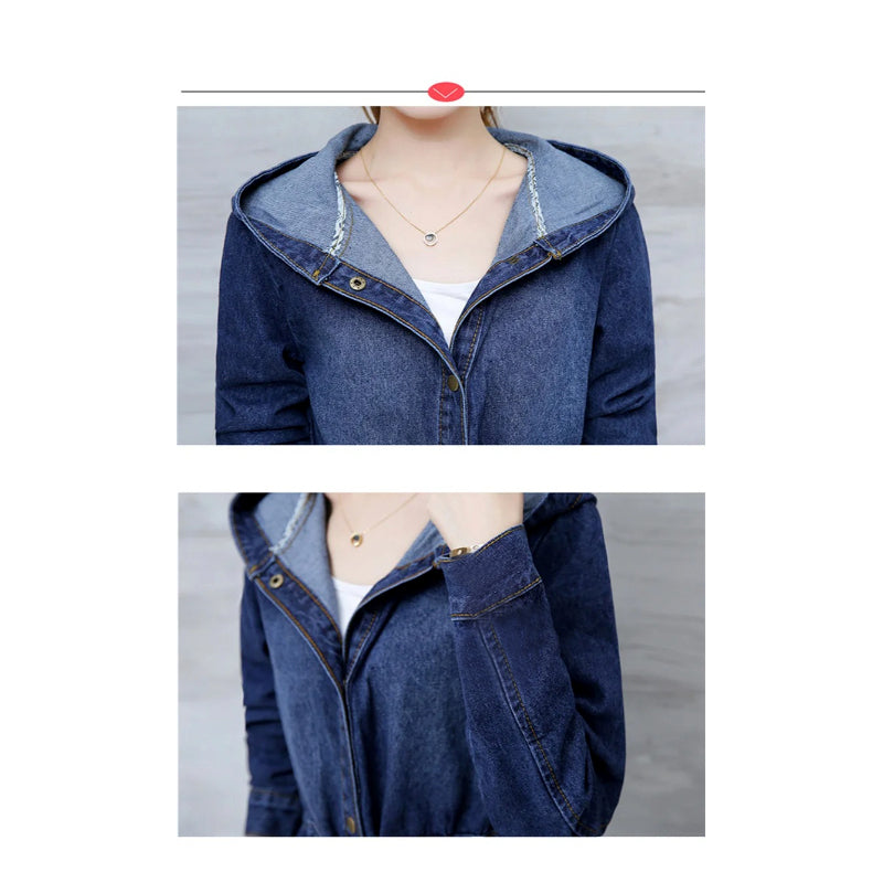 Trendy Winter Elegance Long Full Sleeves Denim Coat With Hood For Ladies