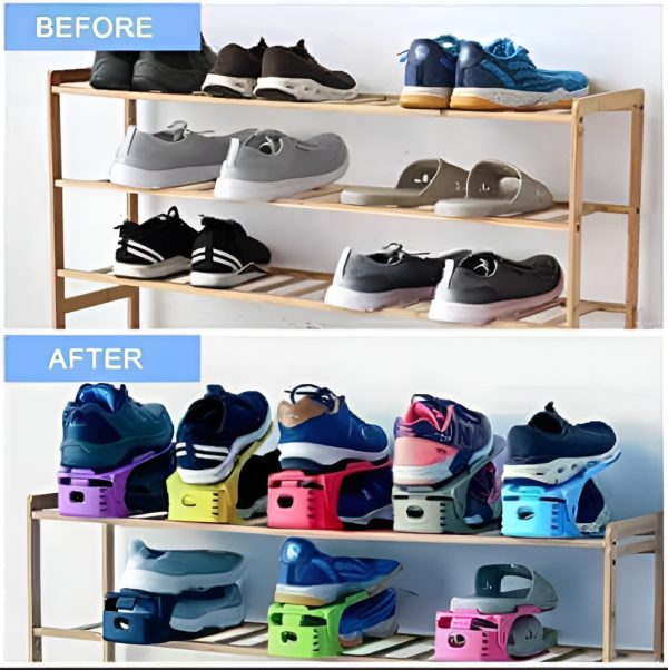 Double Layer Adjustable Shoe Bracket Storage Shoe Rack | 2 In 1 Foldable Shoe Holder Space Saving (random Color)