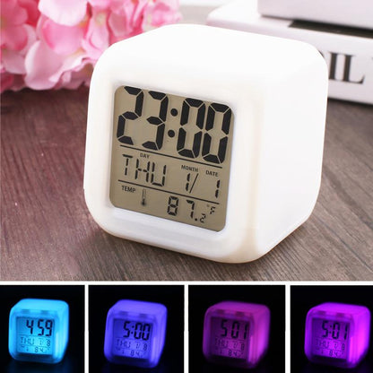 Multi-Functional Dice Shape LED Lighting Color Changing Digital Table Clock