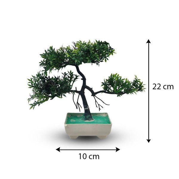 Green Artificial Bonsai Tree ( 1 Piece )– Plastic Bonsai Tree Room Decor For Home, Office & Bedroom | Best Artificial Pot