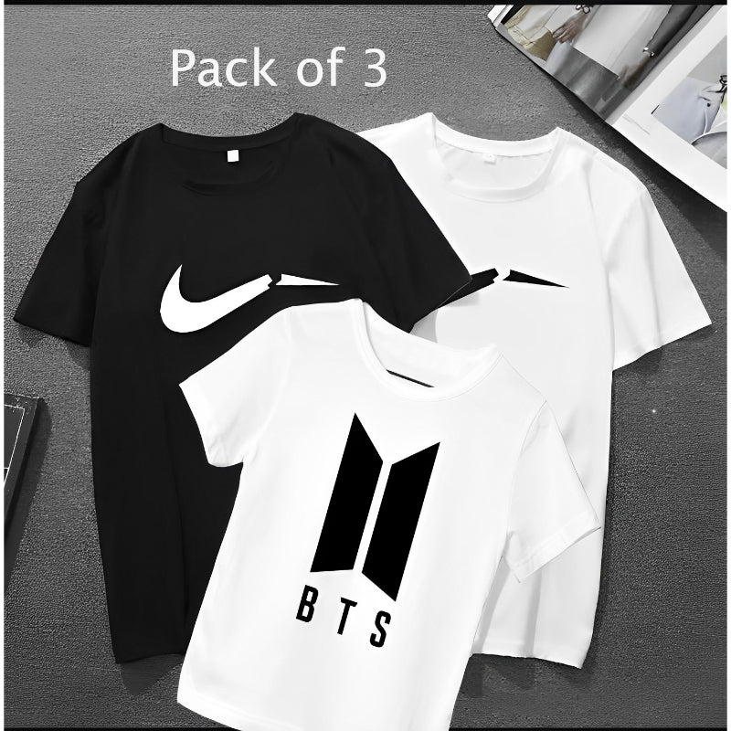 Pack Of 3 Men’s Round Neck 180gsm High Quality Knitted Single Jersey Printed Cotton T-Shirts