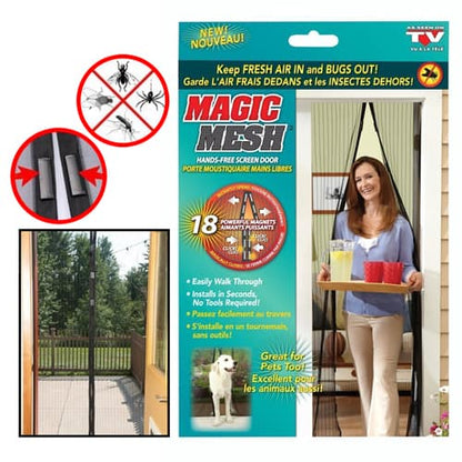 Magic Mesh Deluxe- Hands Free Magnetic Screen Door, Mesh Curtain Keeps Bugs Out