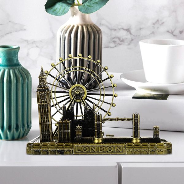 Metallic London Complete Model / Retro City Figures London Eye Big Ben Tower Bridge Uk Desktop Decoration