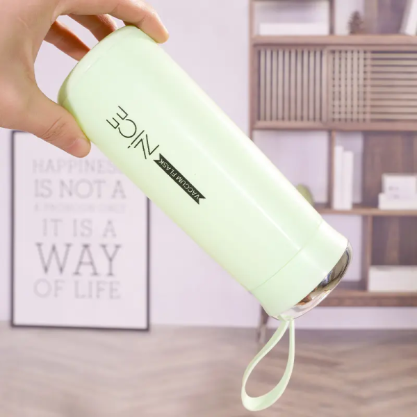 Nice Glass Bottle Water Mini Flask Bottle With Vaccum Flask And Loop Temperature Resistant, 400ml