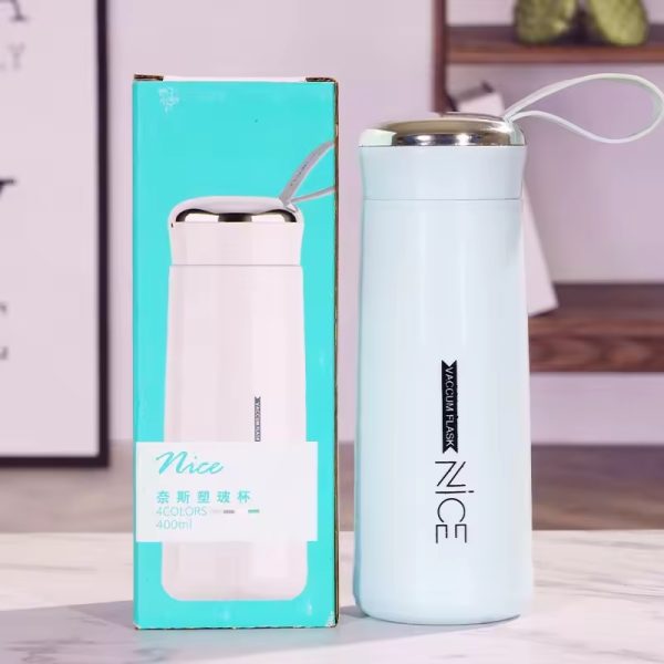 Nice Glass Bottle Water Mini Flask Bottle With Vaccum Flask And Loop Temperature Resistant, 400ml