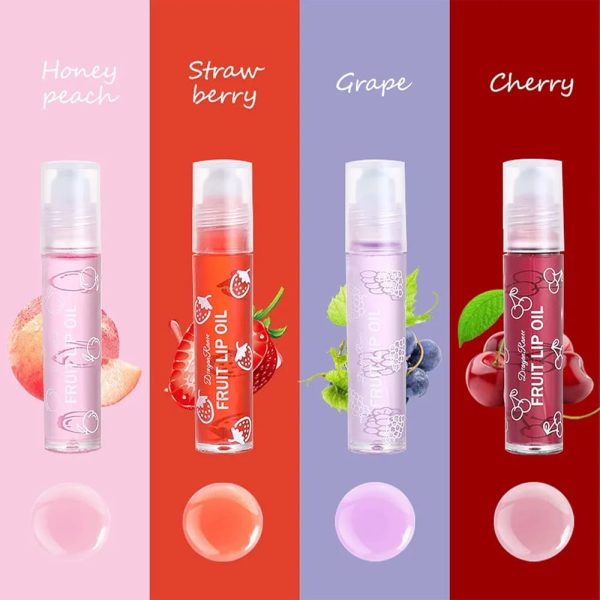 Pack Of 4 – Fruit Lip Oil Set, Non-sticky Long Lasting Moisturizing Lip Oil Lip Care Oil