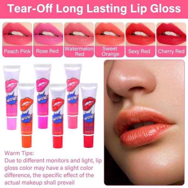 Pack Of 6 High Pigmented Lip Gloss Lipstick Tattoo Peel Off Durable Waterproof Tattoo Lip Gloss Easy Peel Off Lip Gloss