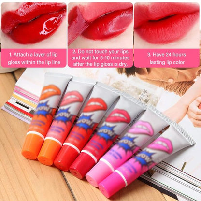 Pack Of 6 High Pigmented Lip Gloss Lipstick Tattoo Peel Off Durable Waterproof Tattoo Lip Gloss Easy Peel Off Lip Gloss