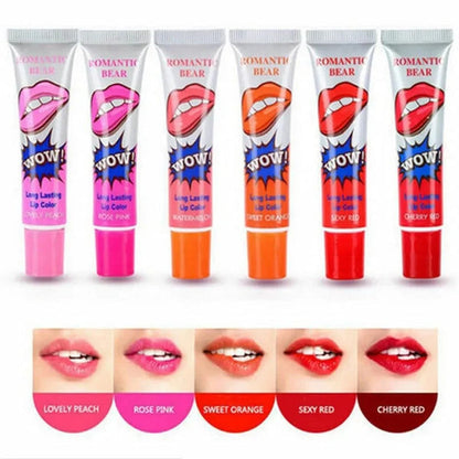 Pack Of 6 High Pigmented Lip Gloss Lipstick Tattoo Peel Off Durable Waterproof Tattoo Lip Gloss Easy Peel Off Lip Gloss