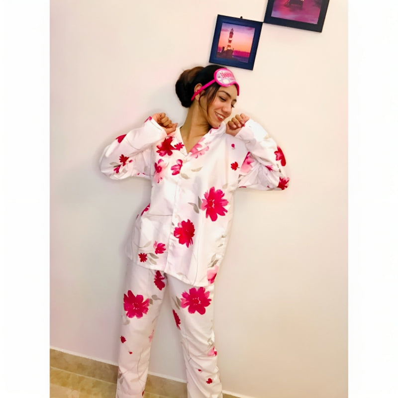 Two-Piece Women’s Printed Night Pajama Shirt Set