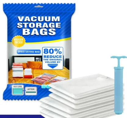 Space Saving Storage Vacuum Bags For Clothes, Blankets, Pillows, Beddings / Vacuum Storage Bag 5 Bags 1 Manual Pump Inside Of Packet