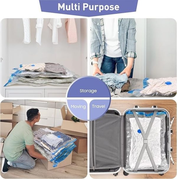 Space Saving Storage Vacuum Bags For Clothes, Blankets, Pillows, Beddings / Vacuum Storage Bag 5 Bags 1 Manual Pump Inside Of Packet