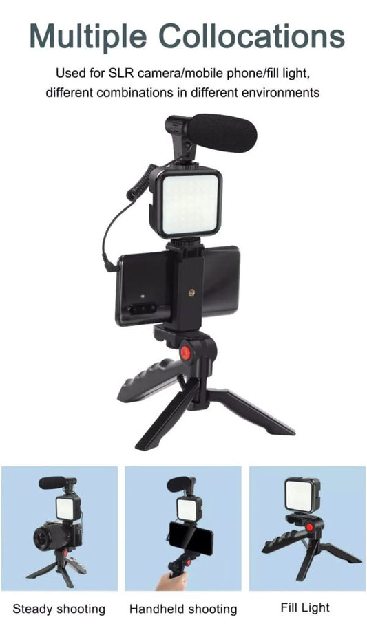 Vlogging Video Making Kit With Light, Table Tripod Stand, Microphone, Phone Holder, Bluetooth Remotesmart Phone Vloging Kot