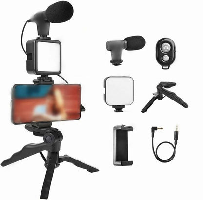 Vlogging Video Making Kit With Light, Table Tripod Stand, Microphone, Phone Holder, Bluetooth Remotesmart Phone Vloging Kot