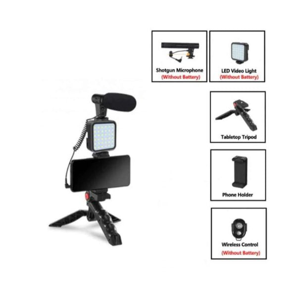 Vlogging Video Making Kit With Light, Table Tripod Stand, Microphone, Phone Holder, Bluetooth Remotesmart Phone Vloging Kot